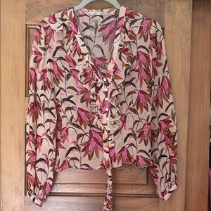 ESQUALO Red Ruffled Tie Front Long Sleeve Blouse